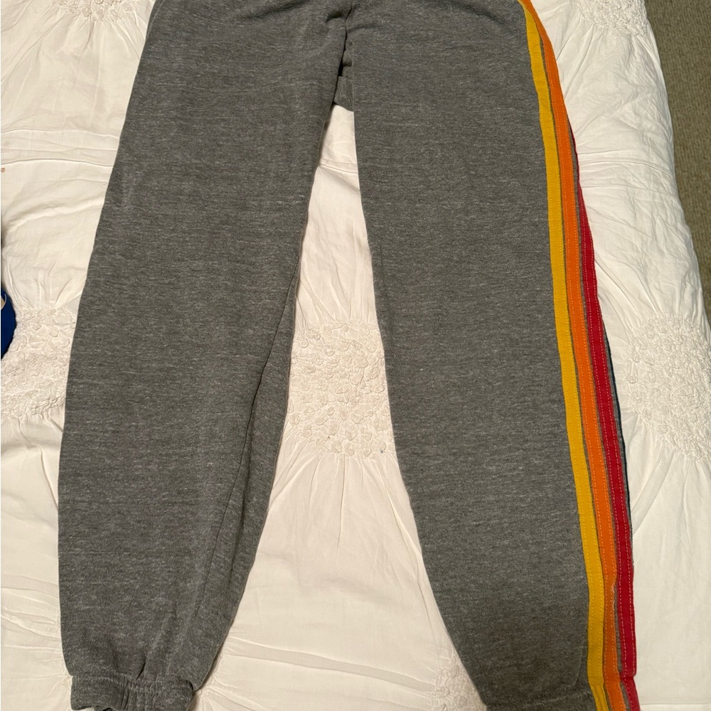 Aviator Nation Gray Sweatpants with Rainbow Accent